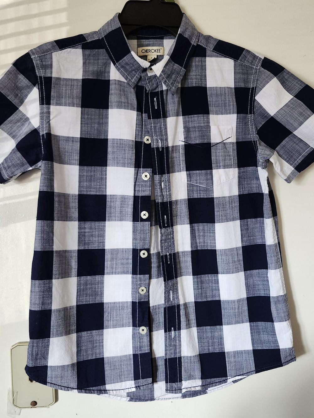Cherokee Boys' Navy & White Check Short-Sleeve Shirt